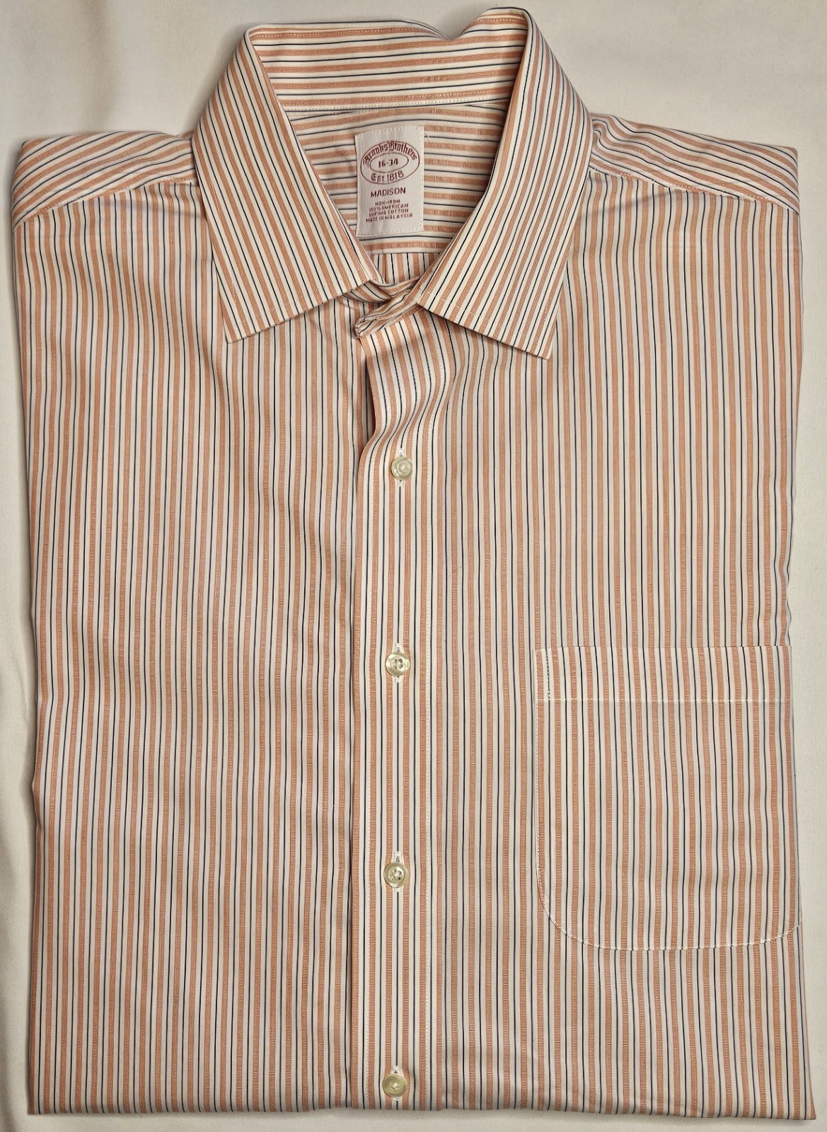 Mens Brooks Brothers Madison Non Iron Striped Long Sleeve Button Up Shirt 16-34