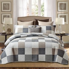 100 Cotton Quilt Set Queen Size,Patchwork Plaid Bedding Set Bedspreads,Farmh...