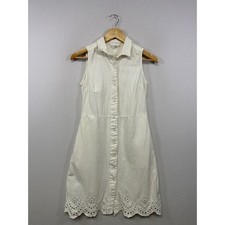 Old Navy Cottagecore Eyelet Lace Hem Womens XS Ivory Linen Blend Shirt Dress