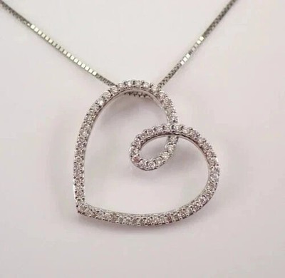1.00Ct Lab Created Diamond Round Heart Pendant Chain 18'' 14K White Gold Plated