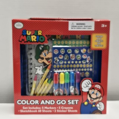 Super Mario Color and Go Journal Set for Kids, Spiral Sketchbook, Crayo