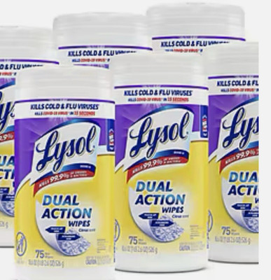 Lysol Dual Action Disinfecting Wipes Citrus/450 Wipes (Pack Of 6)