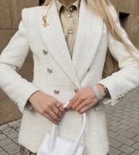 Giacca blazer Zara doppiopetto testurizzato tweed boucle ecrù Kate Middleton XL