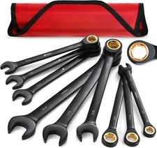  9Piece AntiSlip Ratchet Wrench Set, Chrome Vanadium Steel, Black Ratchet Wrench