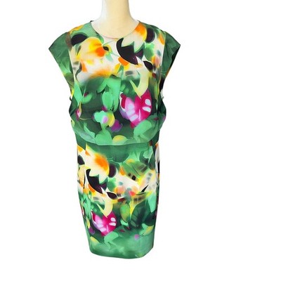 AKRIS Mulberry Silk Green Floral Dress Size US 14