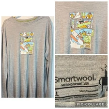 SmartWool Men Winter Adventure Long Sleeve Graphic Tee Light Gray Heather XL NWT