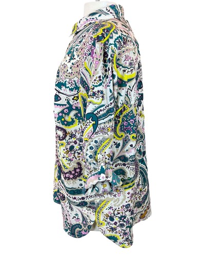 Talbots Roll-Tab Sleeves Hidden Front Button Placket Floral Paisley Blouse X - Picture 3 of 8