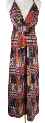 Love Squared Babydoll Maxi Dress Patchwork Scarf Print Boho Festival Indie M