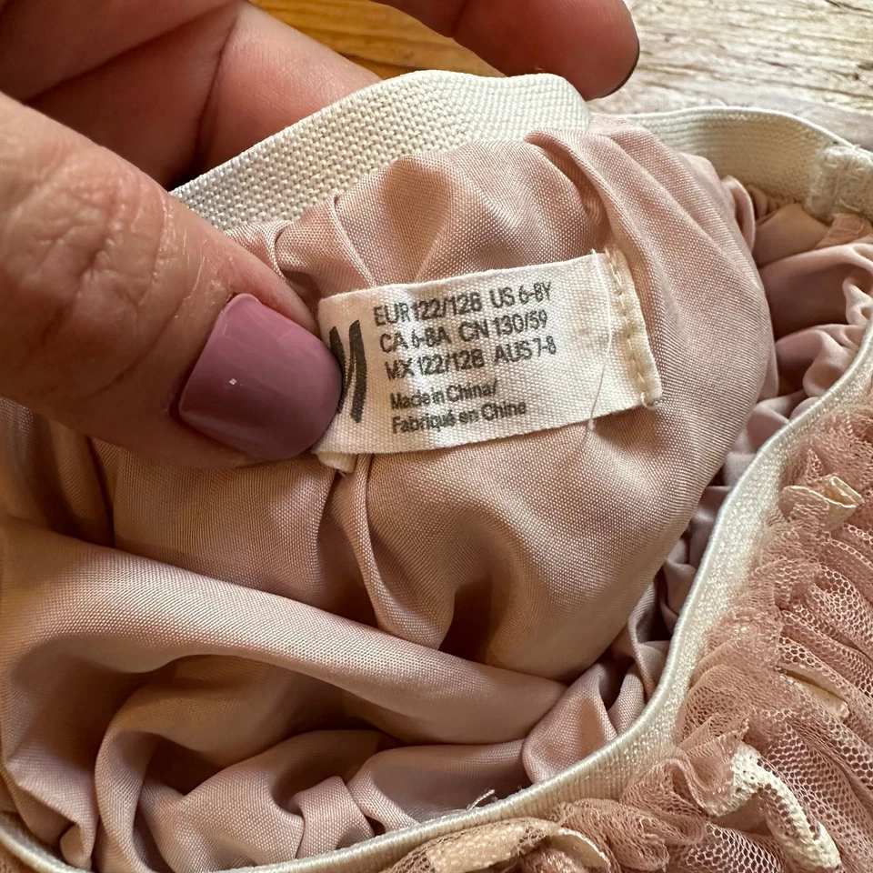 H&M pink sheer white glitter cherry graphic tutu skirt SIZE 6-8 - Image 3 of 4