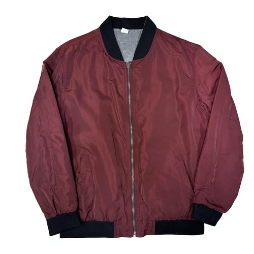 Civil Society Reversible Bomber Jacket Burgundy Grey Mens Size XL Polyester video thumbnail