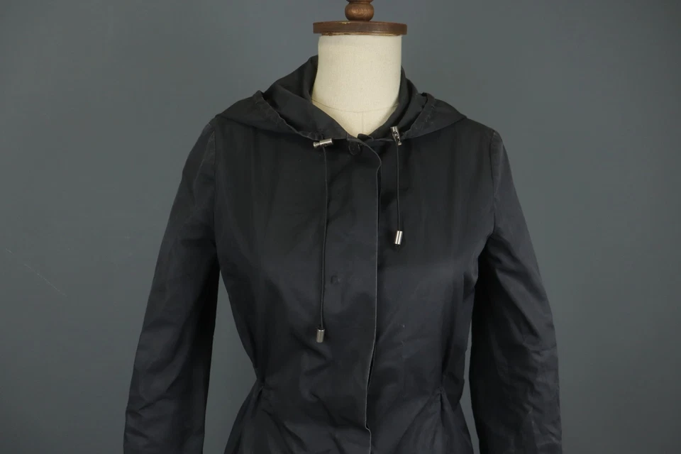 JILSANDER черный хлопок длинным рукавом кнопка спереди с капюшоном ветровка пальто размер 34 - Изображение 2 из 4