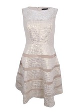 JAX Women's Beaded Embossed Illusion Fit & Flare Dress (2, Gold)