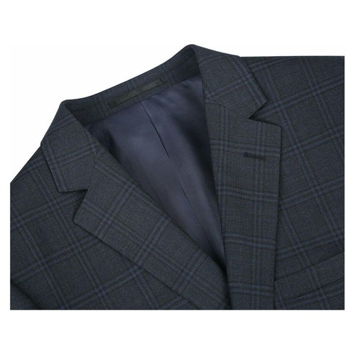 Traje de hombre Renoir Super 140 lana ventilación lateral calce ajustado inglés a cuadros 559-3 azul marino - Imagen 5 de 21