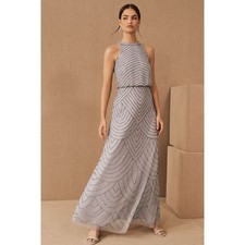BHLDN Adrianna Papell Madigan Halter Neck Maxi Dress Grey Size 12
