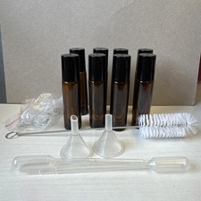 NEW Lot of 8 10 ml Brown Glass Vial w Roller Top Essential Oils w Dropper Funnel