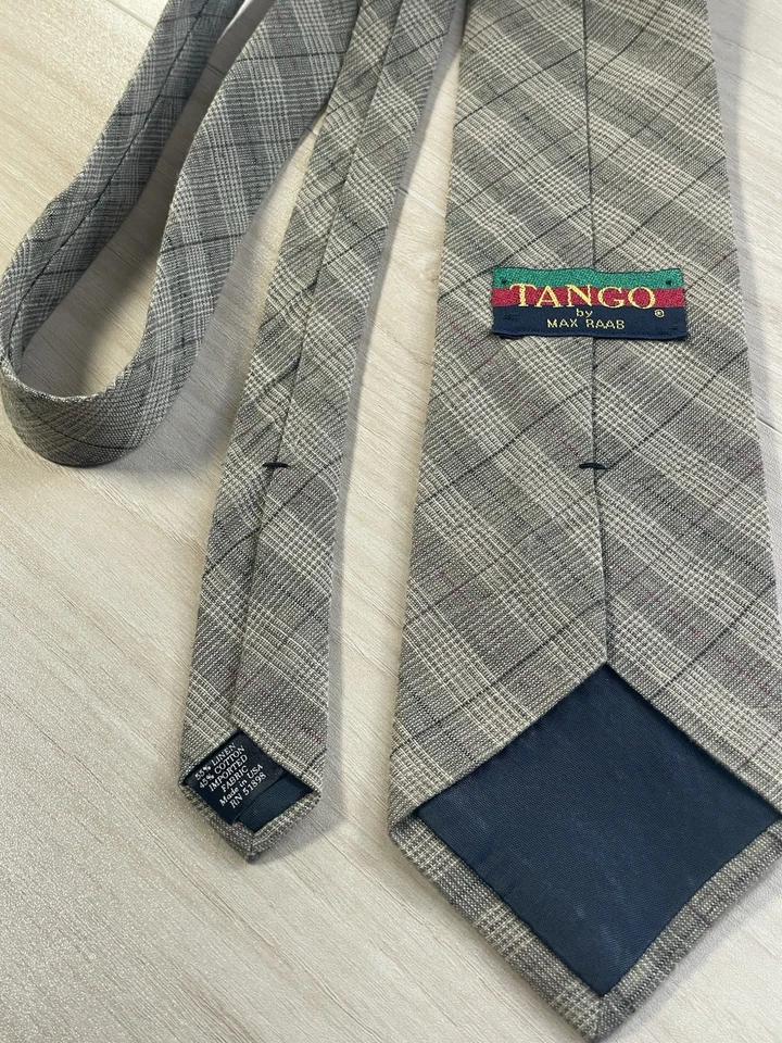 Corbata De Colección Tango Max Cuadros Lino Algodón Rojo Oliva Cuadros Hecha en EE. UU. Hiedra Preppy Verano Foto 4 de 4