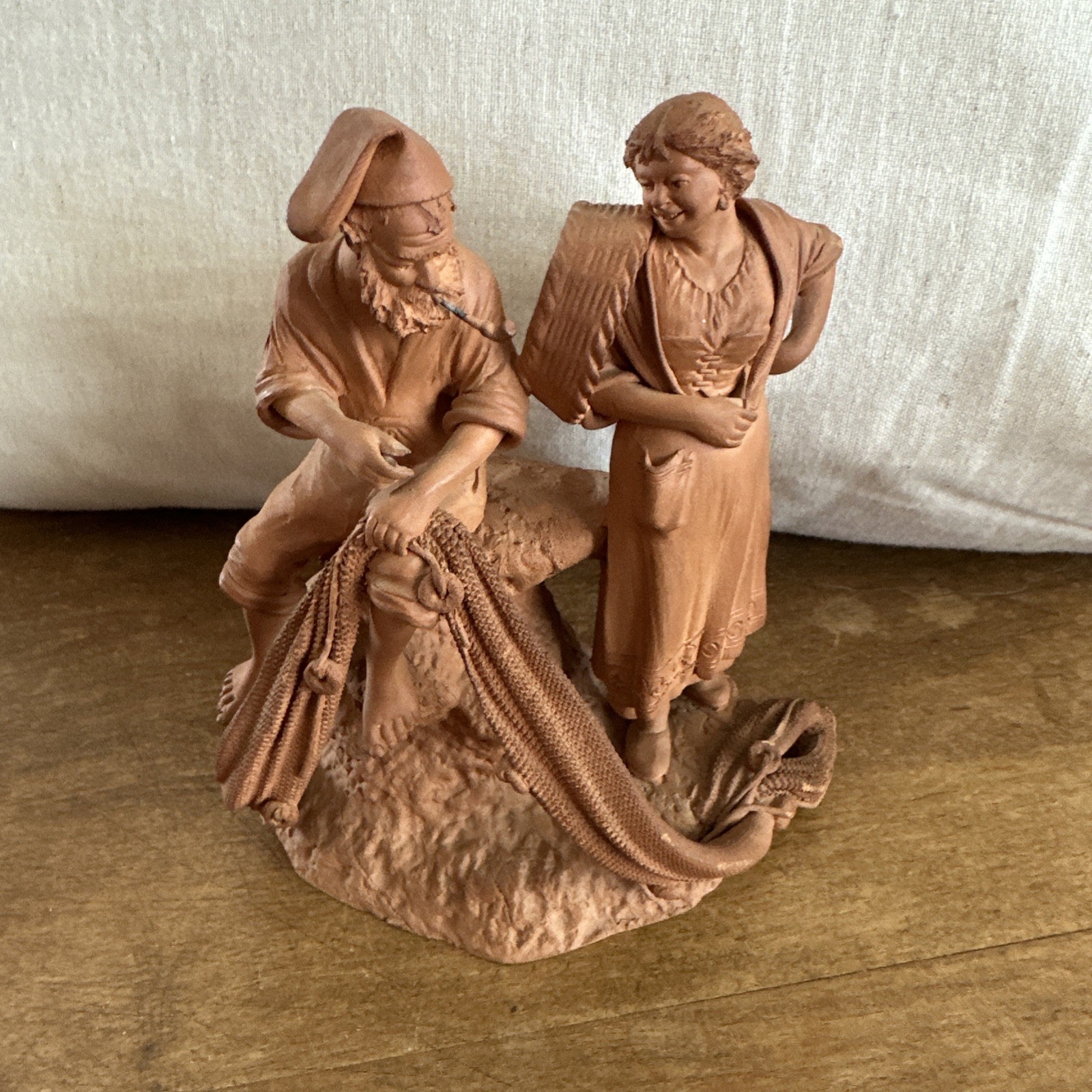 Vintage Signed Italy GRASSO Terracotta Fisherwoman Sculpture Redware Pottery