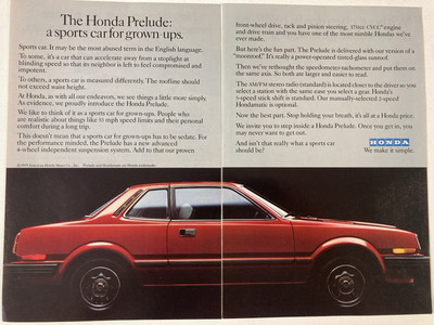 1977 Honda Prelude Two Page Print Ad Red Sports Car