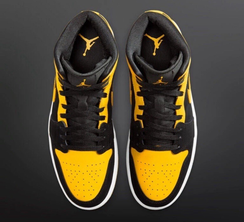Nike Air Jordan 1 Mid Shoes New Love Black Yellow HJ6654-071 Men's