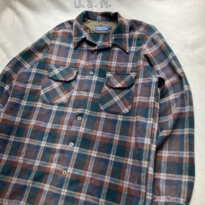 Vintage 60 s 70 s Pendleton Plaid Wool Loop Flap Board Shirt Flannel XL Tall