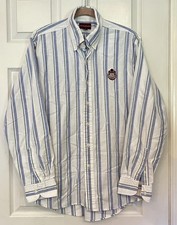 Chaps Ralph Lauren Button Down Shirt Vtg Embroidered Crest Striped Sz L FLAW