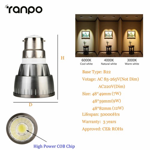 Dimmable COB LED Spotlight Bulb White Lamp E12 E14 E27 GU10 MR16 GU5.3 B15 B22 K - Picture 18 of 19
