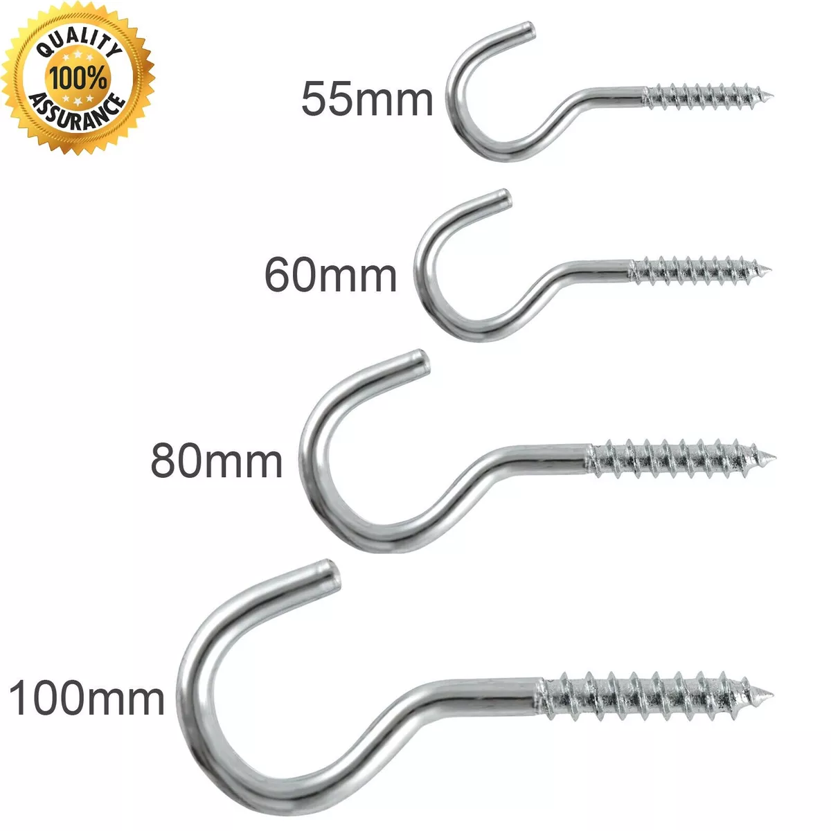 HEAVY DUTY SCREW IN HOOKS, WALL HANGING, CUP HOOK, 55MM, 60MM, 80MM,100MM