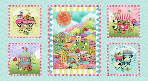 Country Fair, Aqua/Multi Panel 24 Inch (10 x 10; 16 x 21) Studio E  44" Wide - product listing photo