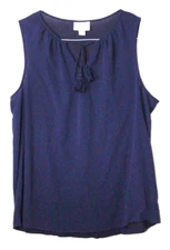 AVA & VIV TUNIC BLOUSE ladies size 1X navy blue round neck sleeveless silky