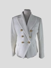 Balmain White 100% Cotton Blazer Size Uk14/us10