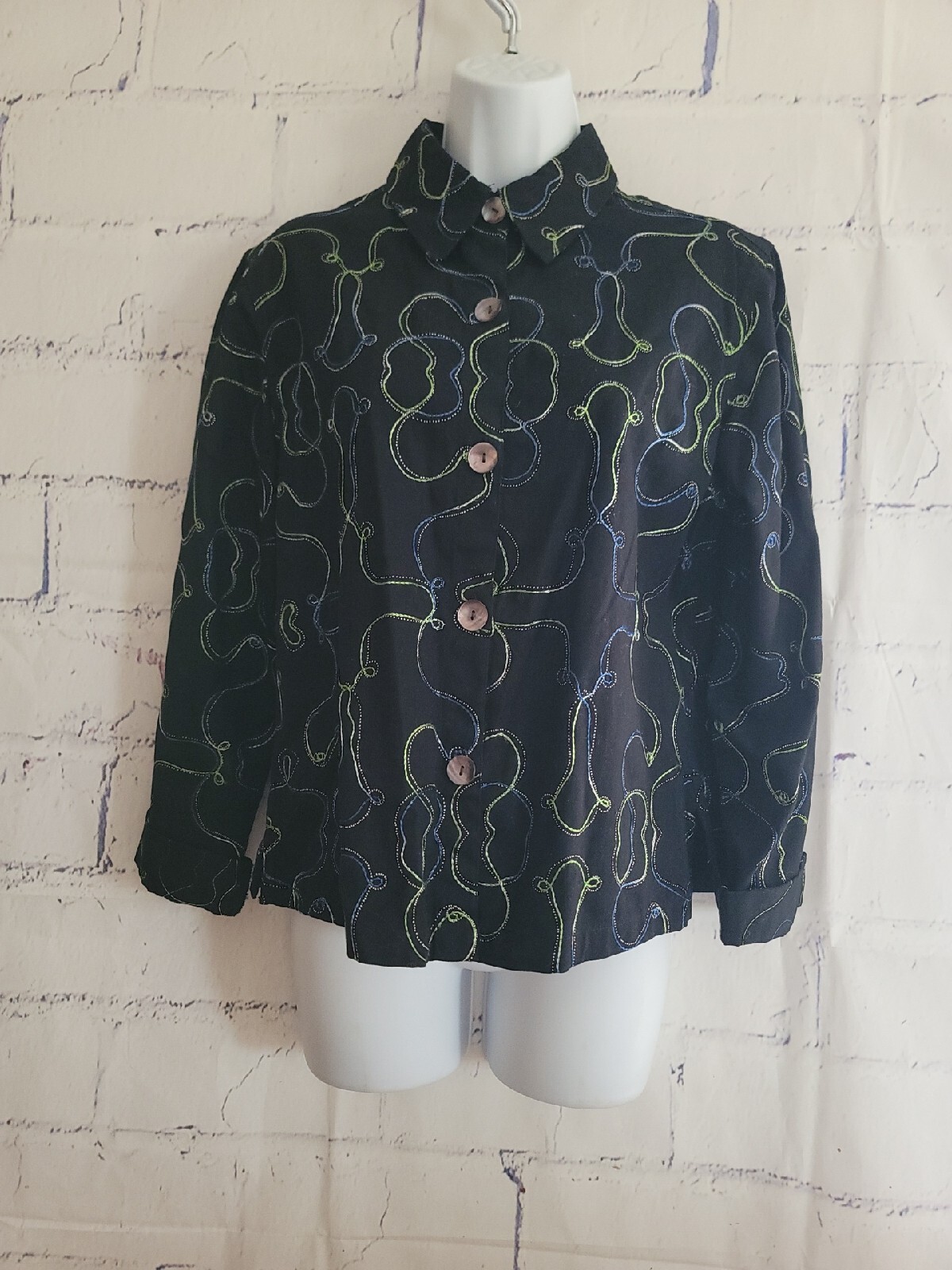 Choices Button Front Blouse Small Multicolor Embr… - image 1