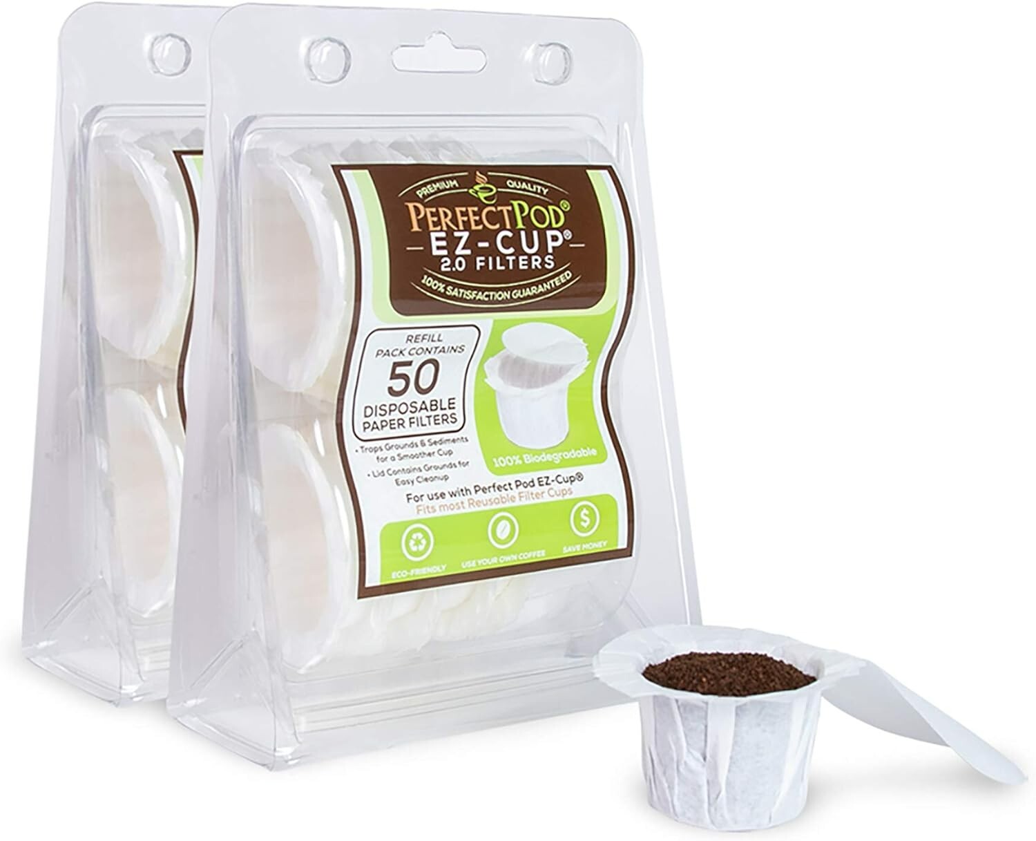 Perfect Pod EZ-Cup 2.0 Disposable Paper Coffee Filters 2-Pack 100 Count