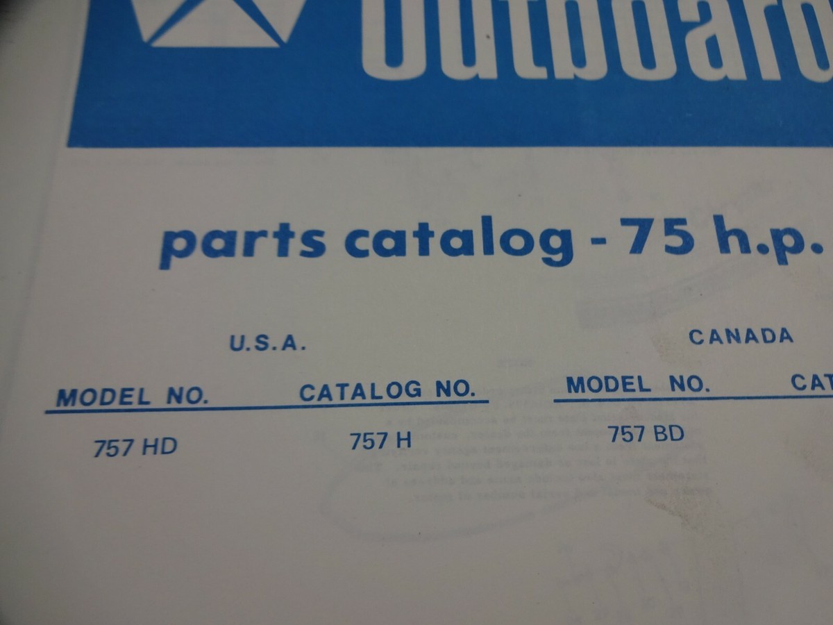 1978 Chrysler Outboard 75 HP 757 HD BD Parts Catalog Book OB2500