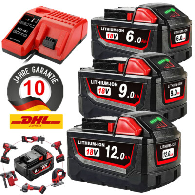 1-4x Akku Für Milwaukee M18 M18B5 18V XC 8,0Ah 12Ah Li-Ion 48-11-1860 /Ladegerät