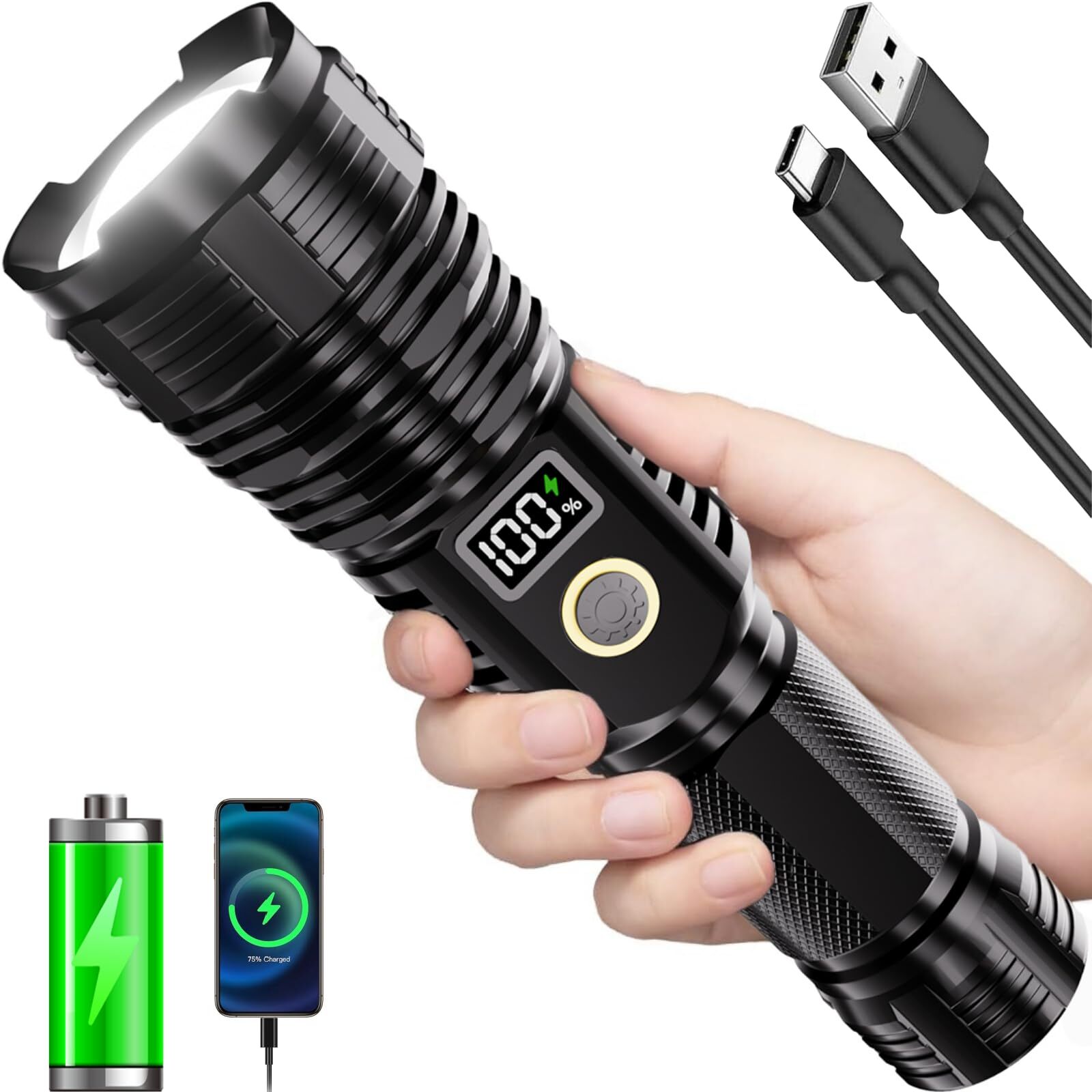 990000LM Flashlight Rechargeable LED Work Light Adjustable For Home, Hiking
