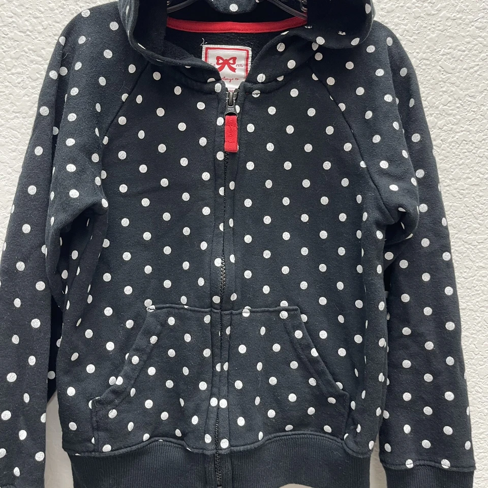 Sudadera con Capucha Gymboree Holiday Girls Talla Pequeña 5 6 Negra Blanca Lunares Foto 3 de 4