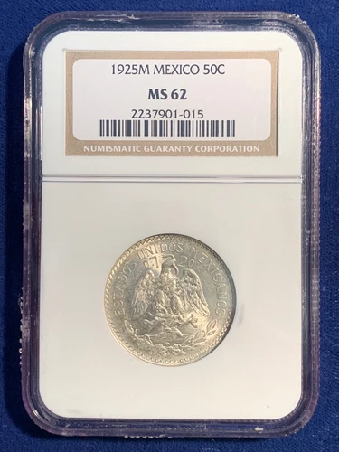MEXICO ESTADOS UNIDOS 1925 50 CENTAVOS COIN CERTIFIED UNCIRCULATED NGC MS-62