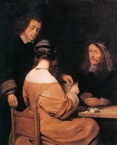 Oil painting gerard ter borch - card players lady & two men hand painted canvas - Picture 1 of 1