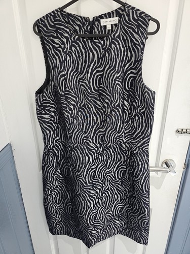 Warehouse Jacquard Navy / Silver  Metallic  Sleeveless  Dress UK SIZE 12