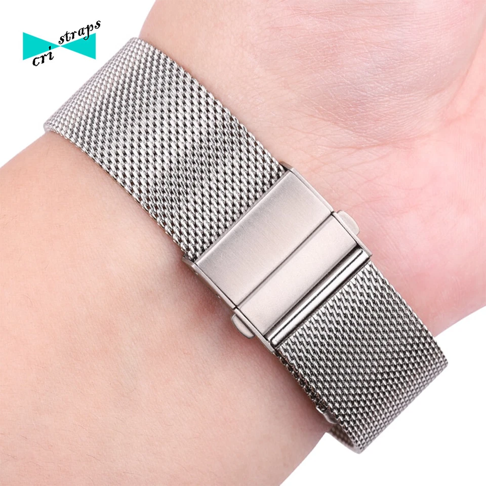 Cinturino orologio maglia milanese chiusura deployante in acciaio 16 18 20 22 mm - Immagine 4 di 4