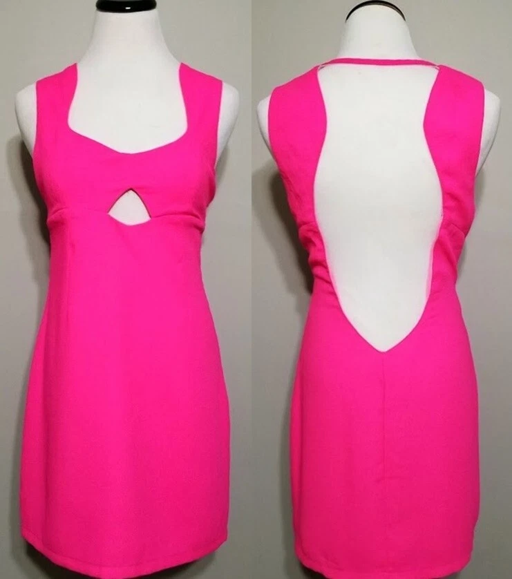 TOBI Hot Neon Pink Dress Size L Mesh Back Sleeveless Party