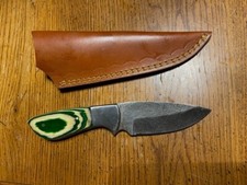 CUSTOM HANDMADE DAMASCUS FULL TANG HUNTING CAPING KNIFE GREEN & BLONDE STOCKS