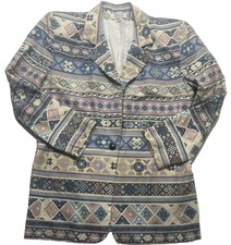 Giancarlo Ferrari Women’s S Button Blazer Aztec Vintage Blue *lined Slv Rip