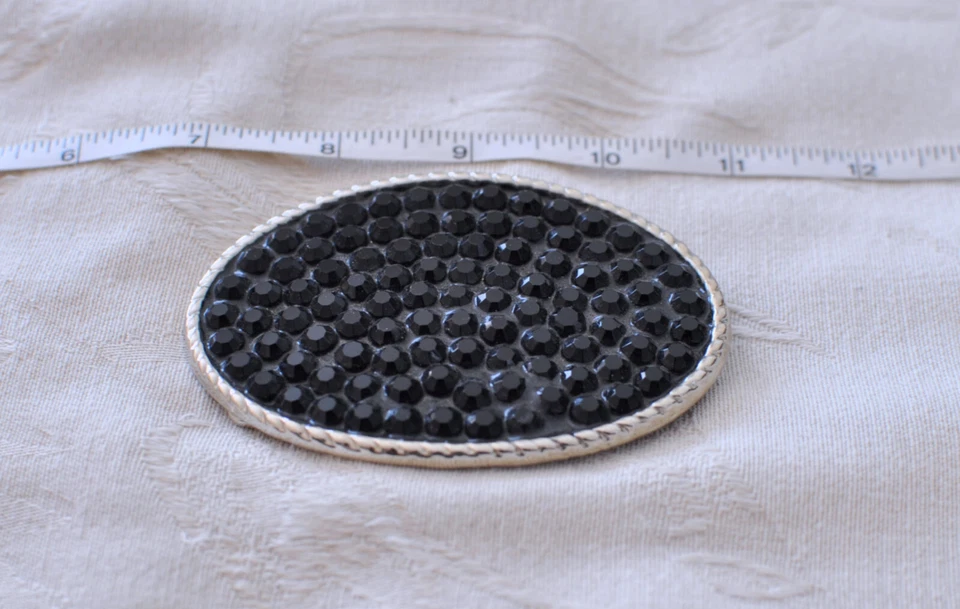 NEGRO ESTRÁS BLING TONO PLATEADO OVALADO HEBILLA DE CINTURÓN WESTERN Foto 3 de 4