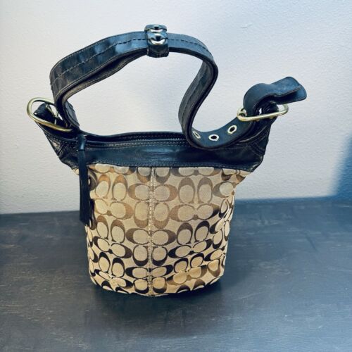 VTG Coach Bleeker Sophie Signature Convertible Crossbody Brown Black Trim READ