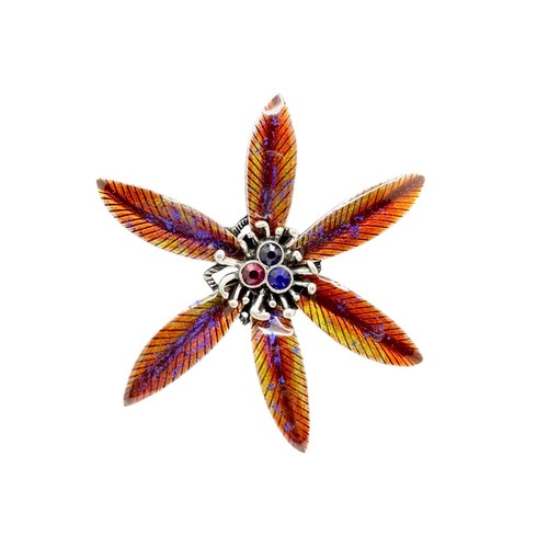 Chico's Necklace Jewlery Large Flower Floral Orange Silver Tone Multistrand Cord - Picture 4 of 8