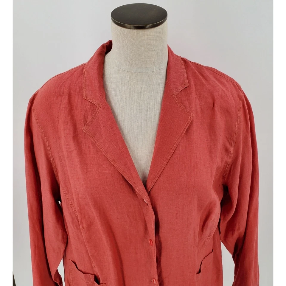 Chaqueta Mujer Jones Colección Nueva York Lino Botón Terracota Talla 14W Nueva Foto 3 de 4