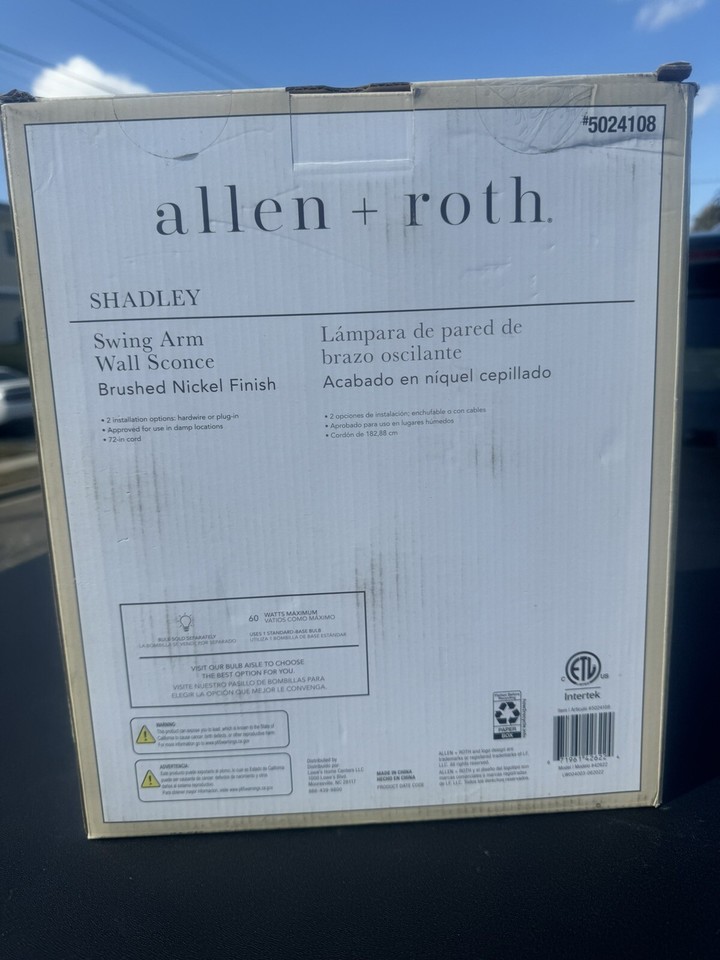 Allen + Roth Shadley Swing Arm Wall Sconce Brushed Nickel Modern LED