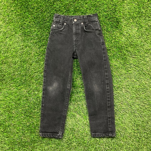 Vintage Little Levi's 560 Denim Jeans Kids 7 Slim Black 90s USA Made Orange Tab