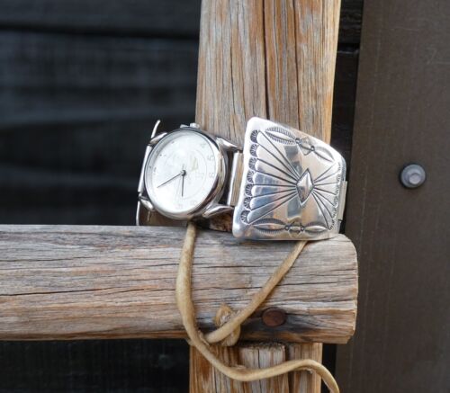 Native American Men's Navajo Wide Sterling Silver Watchband - Picture 1 of 3